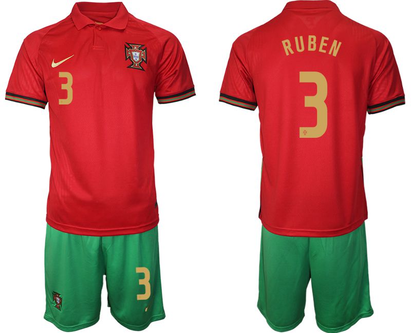 Men 2020-2021 European Cup Portugal home red #3 Nike Soccer Jerseys